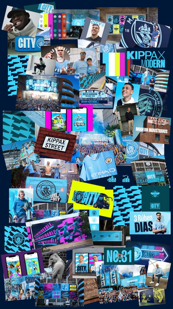 Collage of Man City brand in use